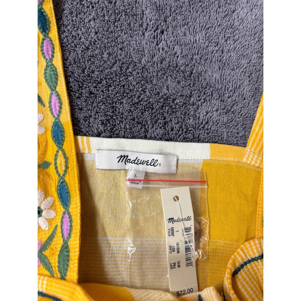Madewell Yellow Gingham Embroidered Button Front Top Size Large Boho Cottagecore - Picture 3 of 7